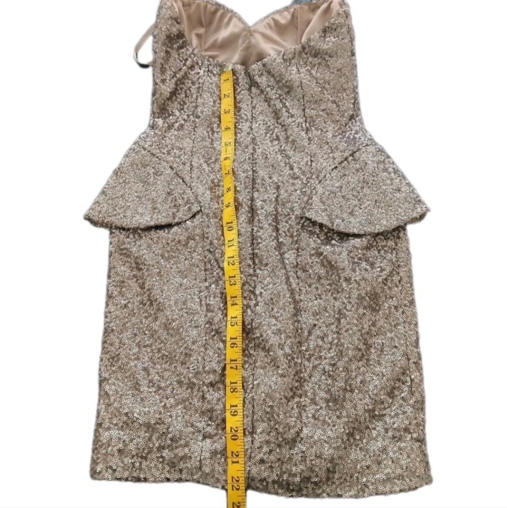 Vintage Sequin Party Gold Peplum ABYSS Women's Strapless Dress SMALL Homecoming - Picture 4 of 7